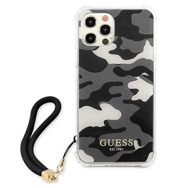 Guess Camo Collection-etui til iPhone 12/12 Pro, sort