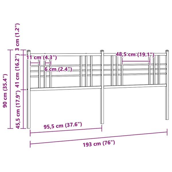 vidaXL metalsengegavl, sort, 193 cm