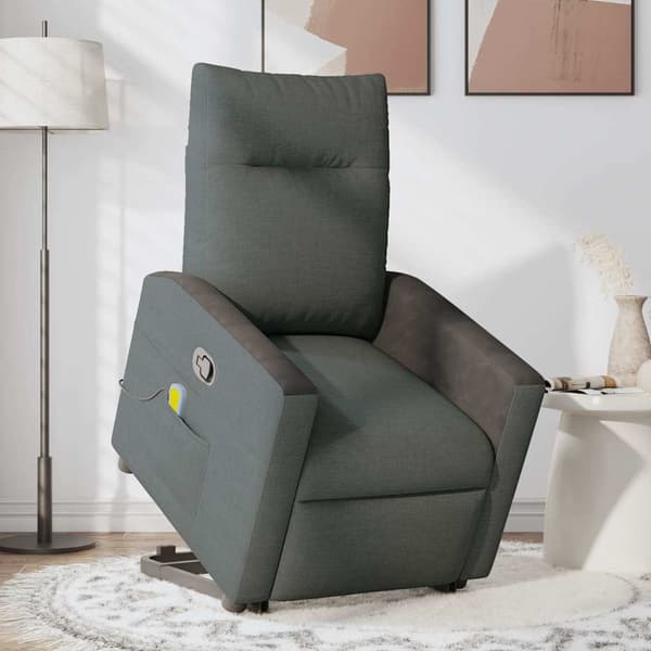 vidaXL Lyftbar massagefåtölj mörkgrå tyg