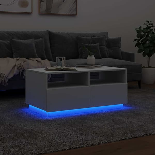 vidaXL LED-soffbord vitt 90x49x40 cm