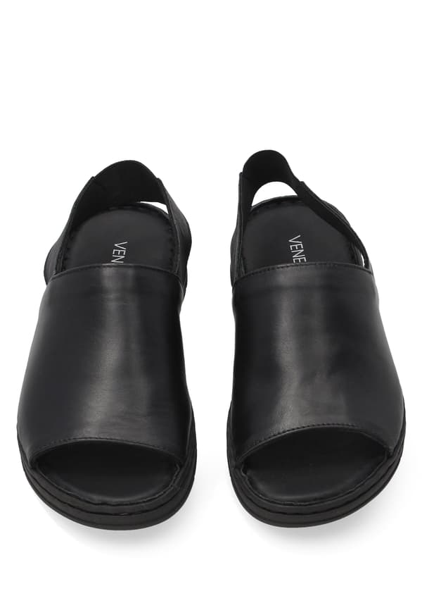 Sorte damesandaler i læder med elastisk rem Sorte damesandaler i læder med elastisk rem 37