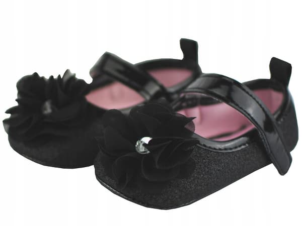 SKO SORTE GLITTER MED BLOMSTER ELEGANT 0-6 Y858Y