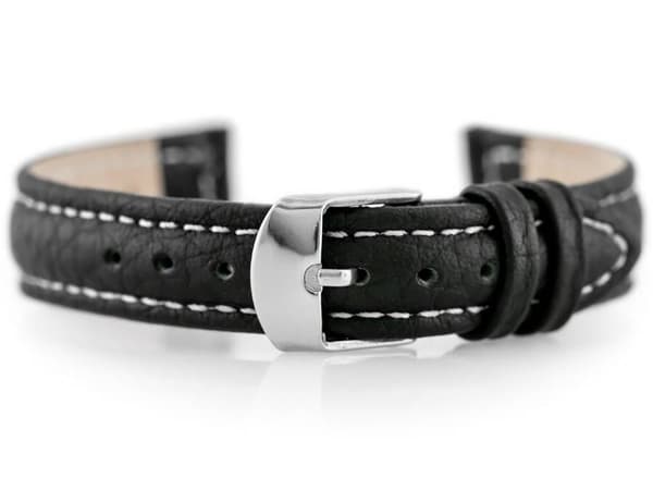 Læderrem til ur W71 - sort/hvid - 14mm