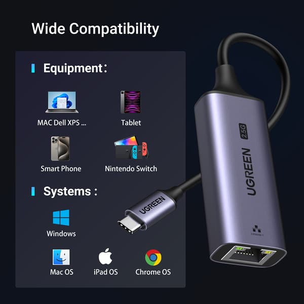 Sovitin Ethernet-verkkokortti USB-C - RJ45 2.5G Harmaa