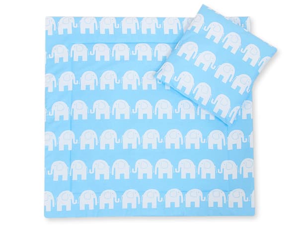 Lastenvaunujen vuodevaatteet peitolla ja tyynyllä - Blue Elephants
