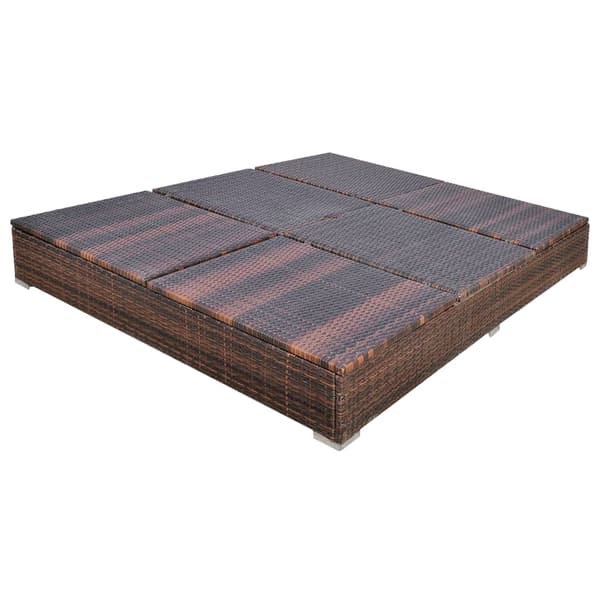 vidaXL polyrattan liggestol med parasol, brun