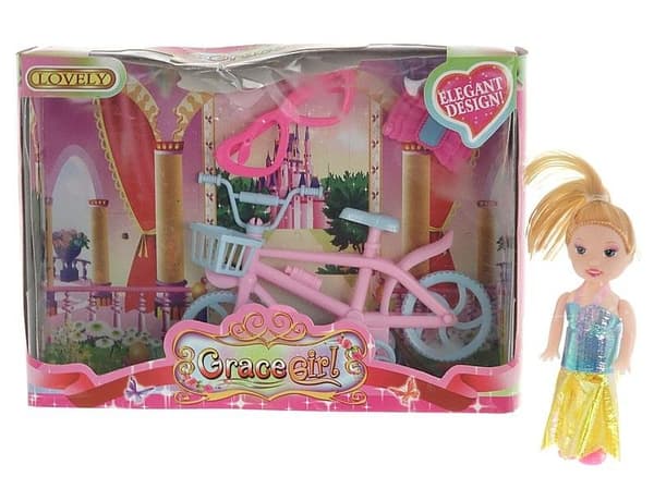 Mini 9 cm dukke med cykel