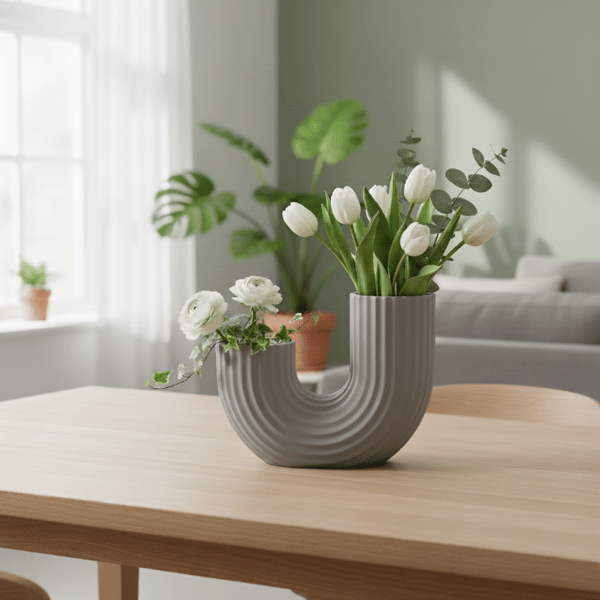 Moderne, minimalistisk grå vase i U-form med elegant form