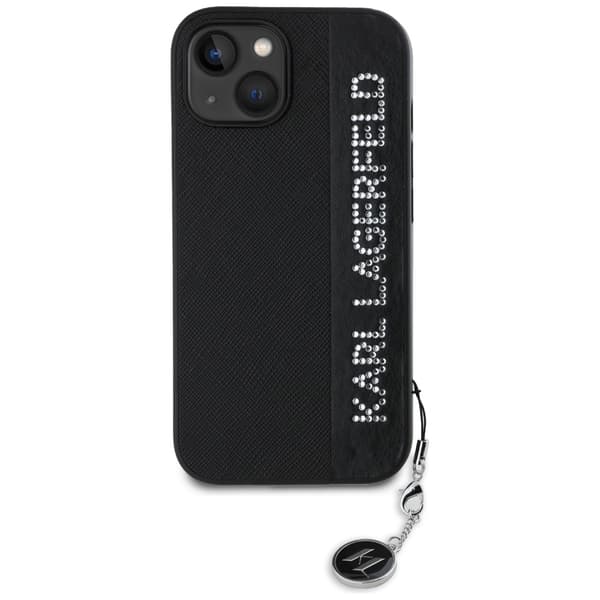 Karl Lagerfeld Saffiano Rhinsten & Charm Etui til iPhone 15, Sort