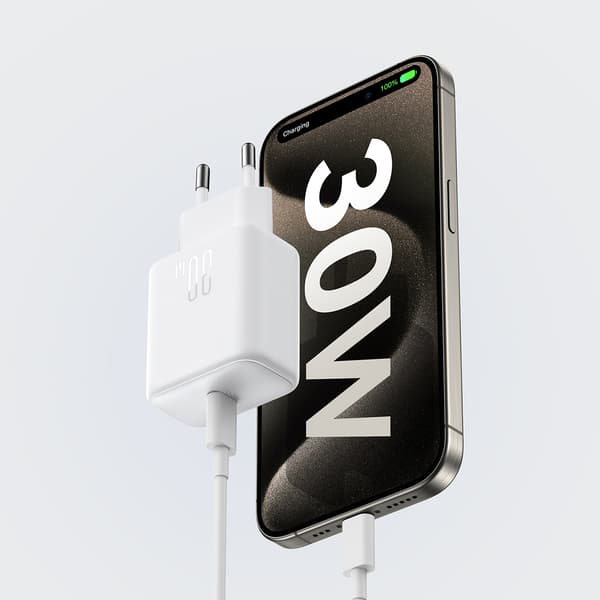 USB-C PD 30W QC SFC Vægoplader - Hvid