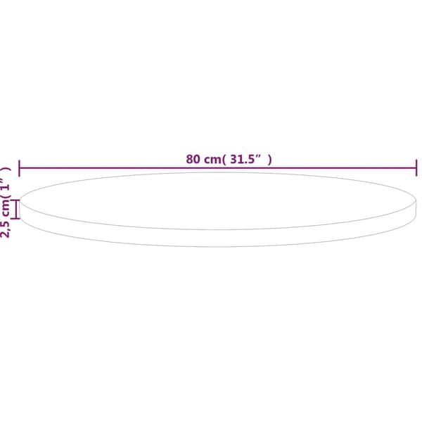 vidaXL rund bordplade Ø80x2,5 cm rå egetræ