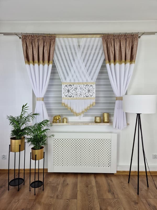 Färdig gardin, dekorationsset med kort panel - beige