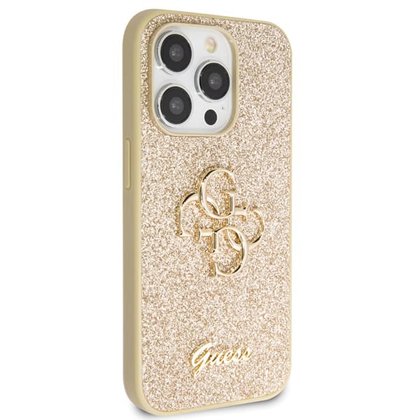Guess Glitter Script Big 4G-skal till iPhone 14 Pro, guld