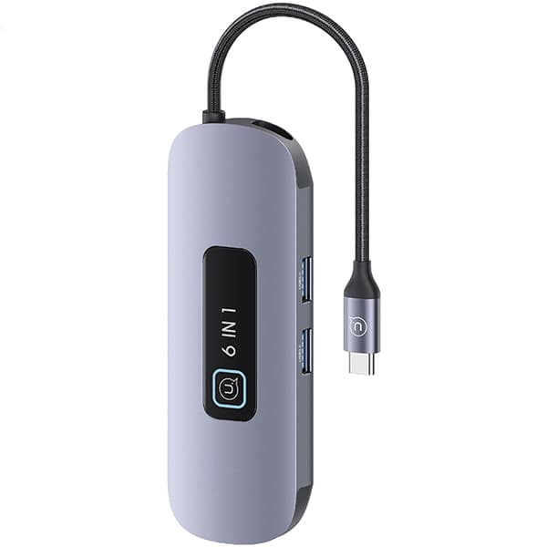 USAMS HUB 6in1 -sovitin 2xUSB 3.0/TF/SD/USB-C/HDMI PD100W Harmaa