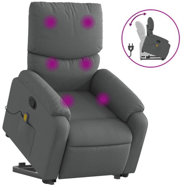 vidaXL Lyftbar massagefåtölj mörkgrå tyg