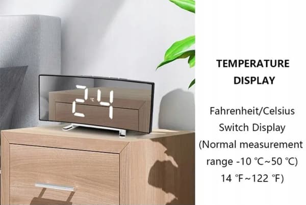 Digital KLOCKA, väckarklocka, stor böjd LED-skärm, datum, temperatursensor