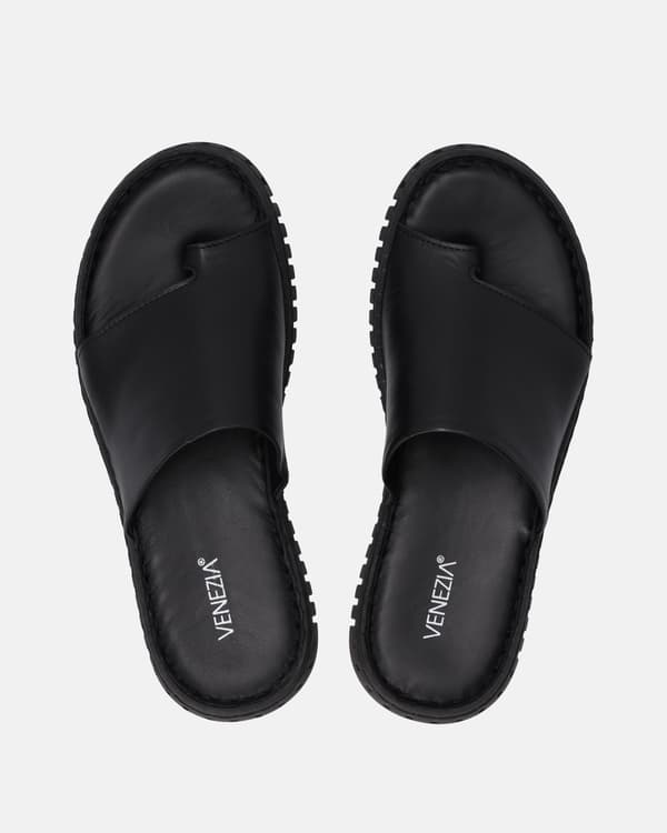 Svarta läderflip-flops Svarta läderflip-flops 37
