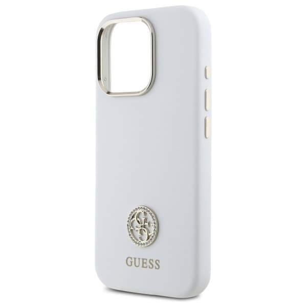 Guess Silikone Logo Strass 4G Etui til iPhone 16 Pro, Hvid