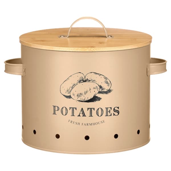 Beige potatisbehållare med bambulock