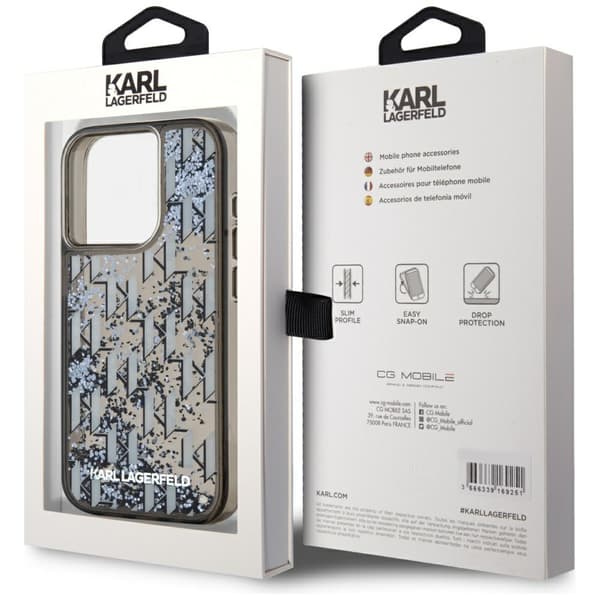 Karl Lagerfeld Liquide Glitter Monogram Gradient Cover til iPhone 15 Pro Max Sort