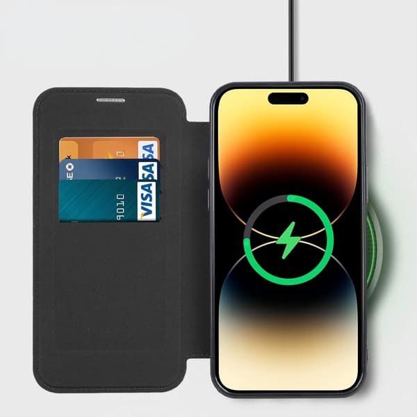 iPhone 14 Pro Flip-etui, RFID-pung MagSafe med kamerabeskyttelse, sort