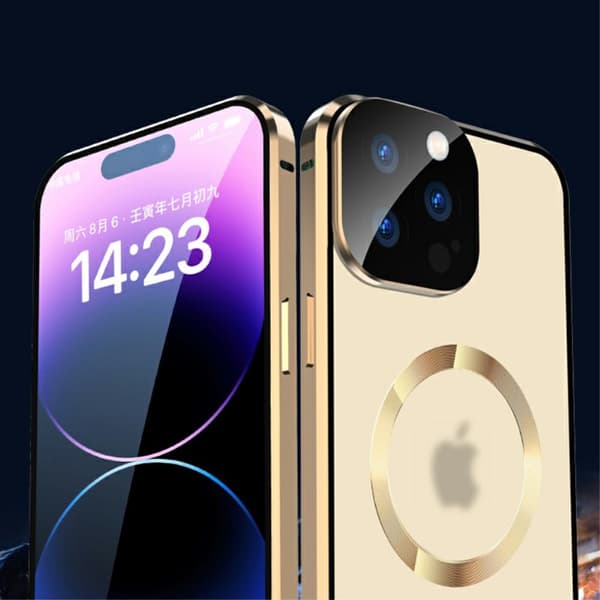Magnetisk dobbeltglas MagSafe-cover til iPhone 15 Pro Max, guld