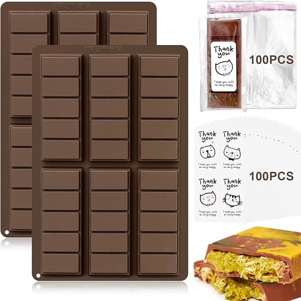 2x silikone chokoladeforme 6 terninger + 100 poser