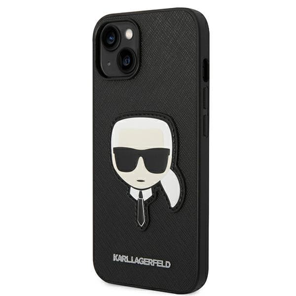 Karl Lagerfeld Saffiano Karl`s Head Patch-etui til iPhone 14 Plus, sort