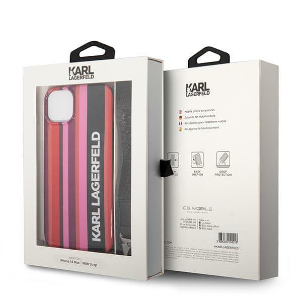 Karl Lagerfeld Color Stripes Strap-etui til iPhone 14, lyserød