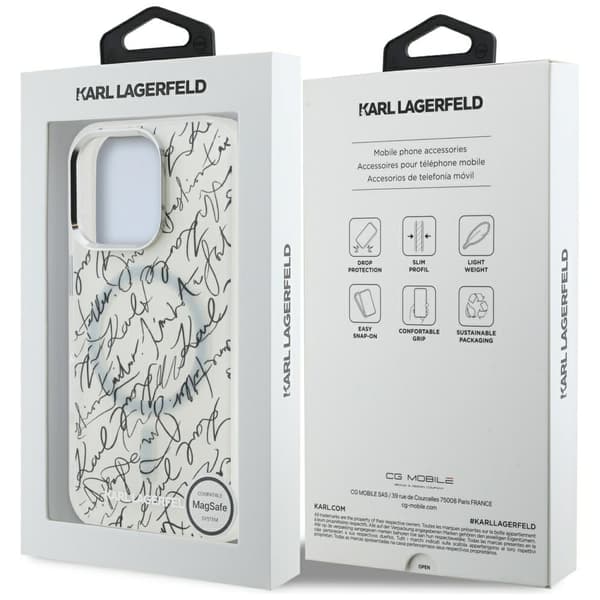 Karl Lagerfeld IML Karl Script Pattern MagSafe-skal till iPhone 16 Pro Max, Vit