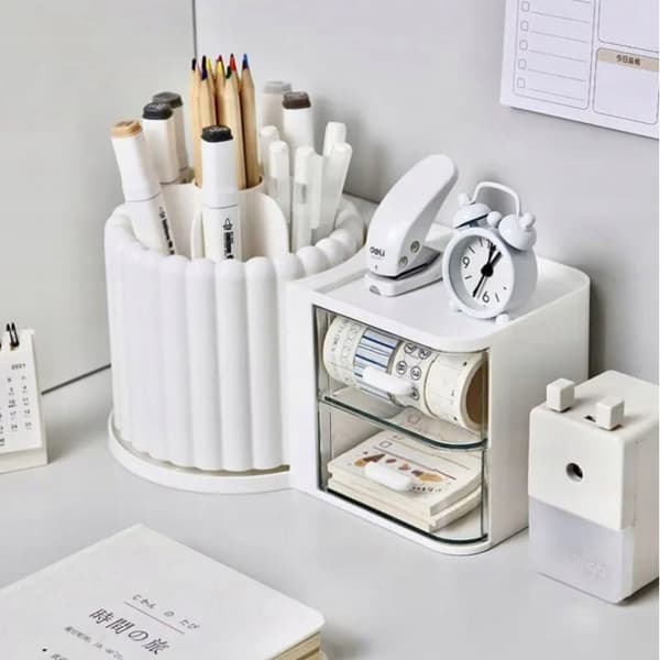 Organizer til tilbehør, kosmetik, rillet, roterende, hvid CB58