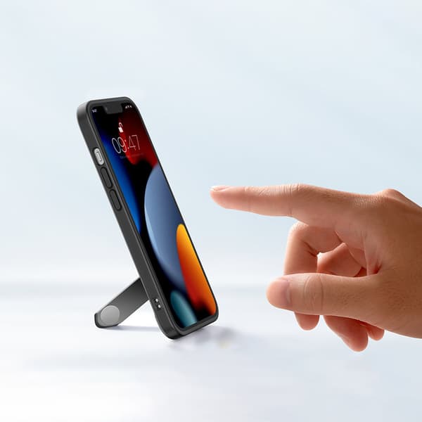 Hårdt cover med gelramme og stativ til iPhone 13 Pro, sort