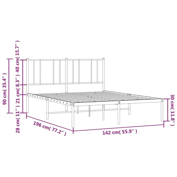 vidaXL metalsengestel med hovedgærde sort 135x190 cm