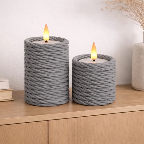 Grå värmeljusstakar, set om 2, tvinnade, japandi boho