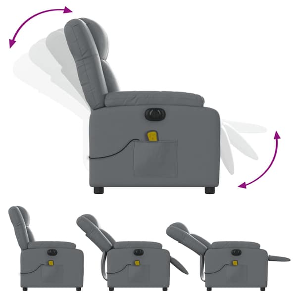 vidaXL elektrisk lænestol med massagefunktion, grå, kunstlæder