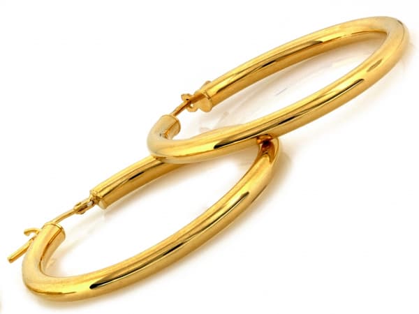 Øreringer i ringform, 585 guld, engelske, tykke, 35 mm, moderne, til kvinde, som gave