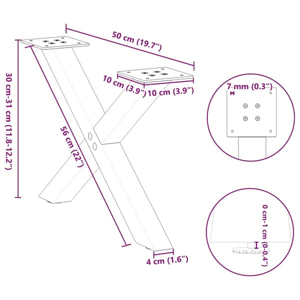 vidaXL sofabordsben, 2 stk., sort, 50x(30-31) cm, stål