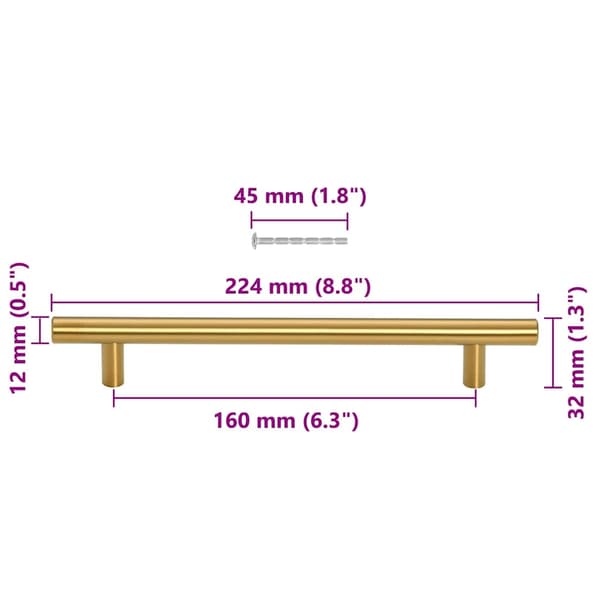 vidaXL skabsgreb, 10 stk., guld, 160 mm, rustfrit stål