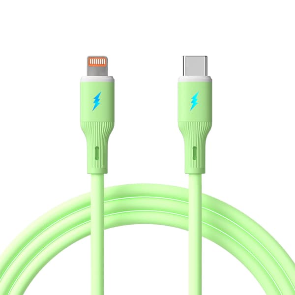 USB typ C / Lightning-kabel 1m AK-USB-73 30W silikongrön