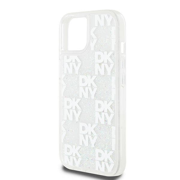 DKNY Liquid Glitter Multilogo-cover til iPhone 15, hvid