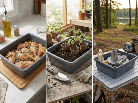REKTANGULÆR PLASTSKÅL 33X26CM 8L MØRKEGÅ -BEN