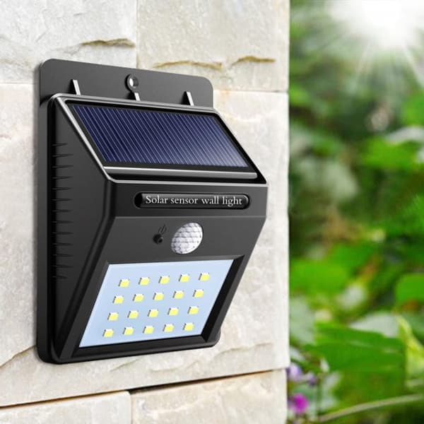Solcellsdriven LED-lampa med rörelse- och skymningssensor, solcellsdriven, kallvit utomhusbelysning för panelmontering