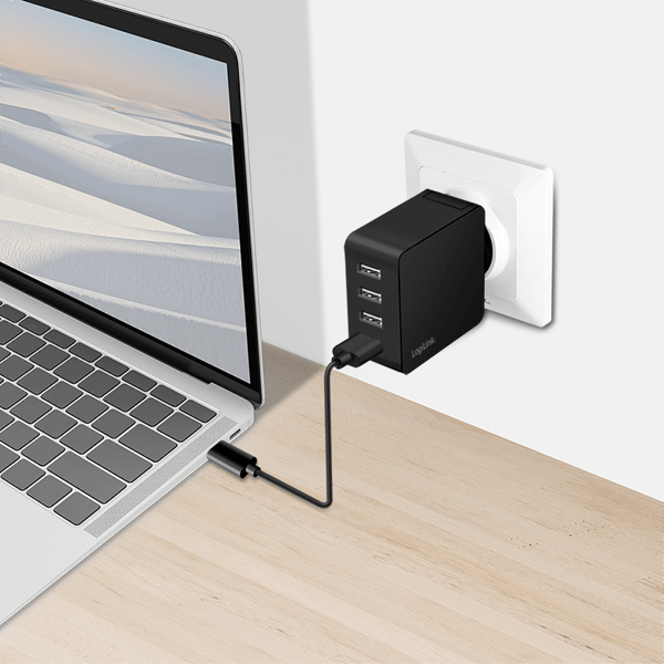 USB-oplader til 4x USB-A 24W LogiLink telefonopladekube 230V sort