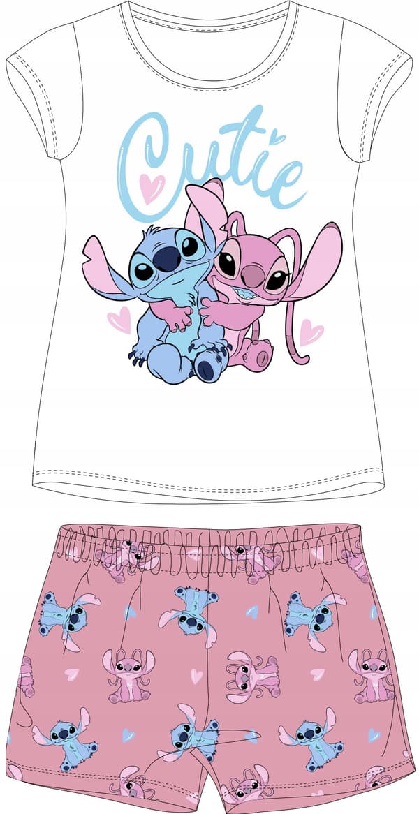 Stitch pyjamas til piger kortærmet shorts lyserød 104