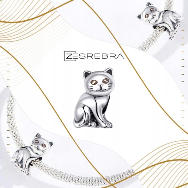 Berlocker silver 925 silver KATT hänge silverpärla katt berlocker 925