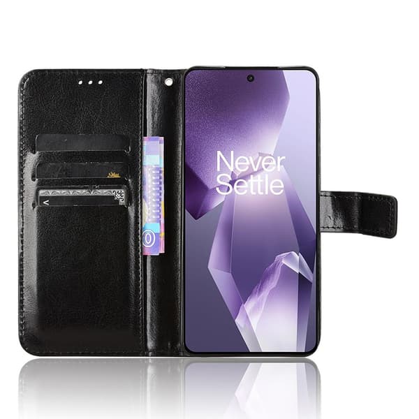 Crazy Horse Pung Flip-etui til OnePlus 13R, Sort