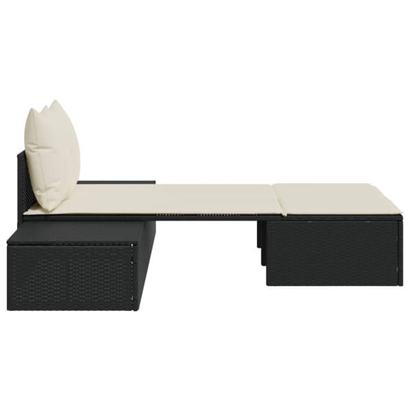 vidaXL dobbelt dagseng med hynder, sort, polyrattan