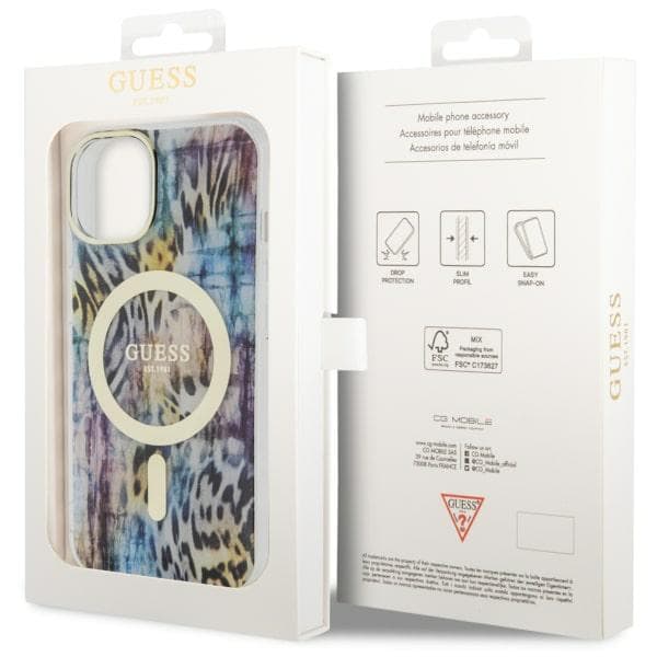 Guess Leopard MagSafe -kotelo iPhone 14:lle, sininen