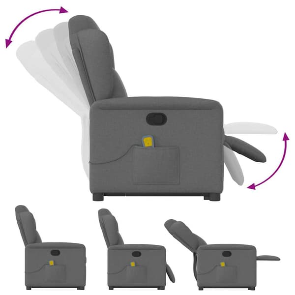 vidaXL Lyftbar massagefåtölj mörkgrå tyg