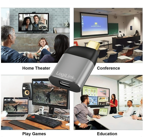 USB-C - Mini DisplayPort 8K -sovitin - LogiLink, alumiini, musta/harmaa